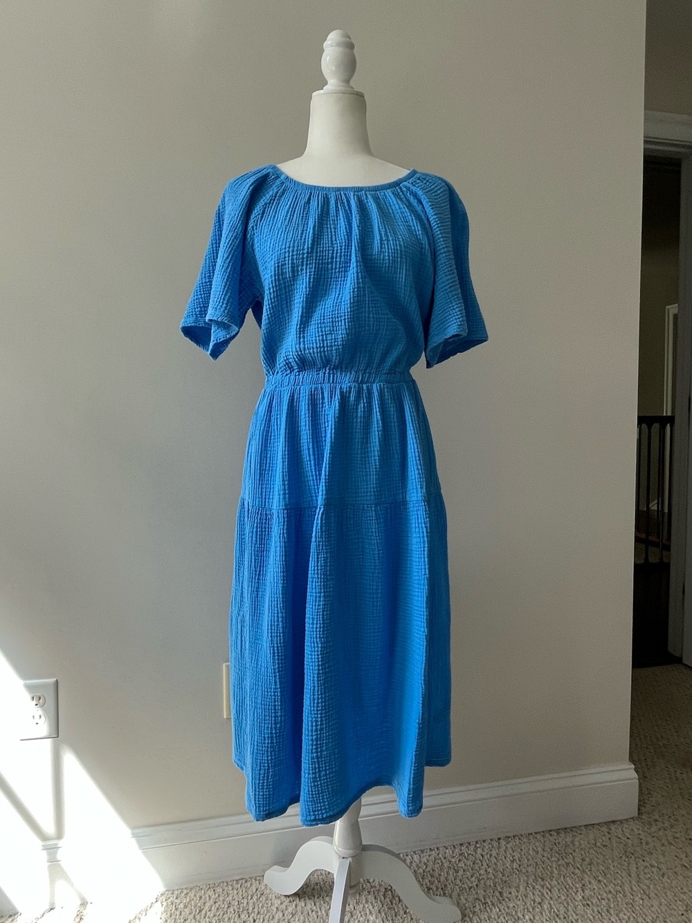 Nation LTD Blue Cotton Gauze Midi with Elastic Waist
